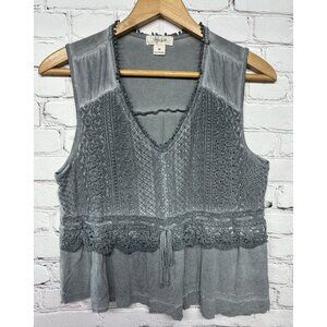 Style & Co Boho Lace Gray Crochet Prairie Cottagecore Tank Top Blouse Sz M